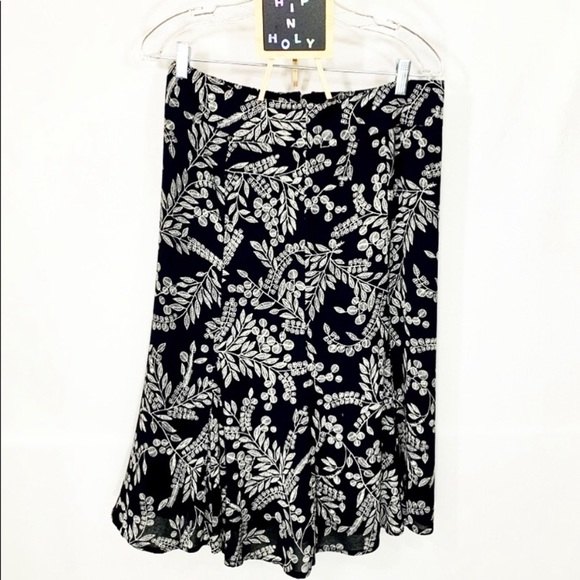 Sigrid Olsen Sport White Leaf Print Midi Skirt Size 10p